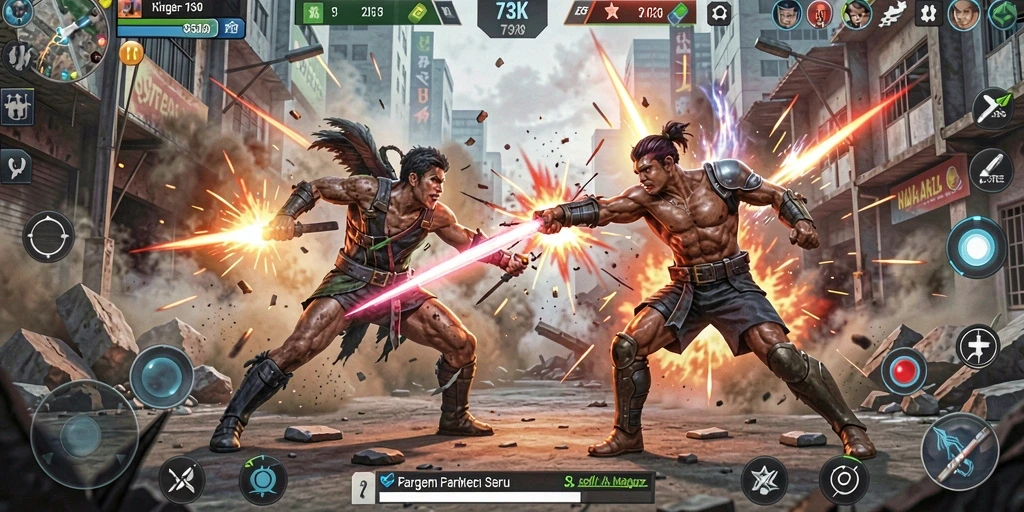 Screenshot menampilkan aksi pertarungan seru dalam 73K.