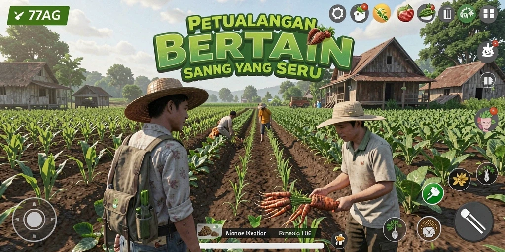 Screenshot gameplay 77AG menunjukkan aktivitas bertani yang seru.