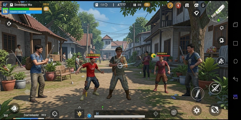 Screenshot gameplay A7777 yang menampilkan interaksi karakter dan lingkungan.