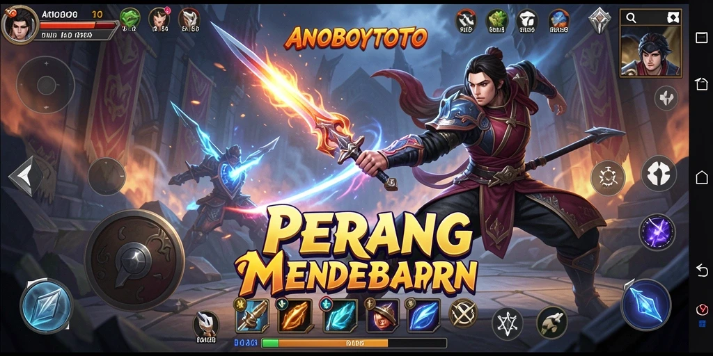 Tangkapan layar utama ANOBOYTOTO menampilkan pertempuran seru dan karakter yang dinamis.