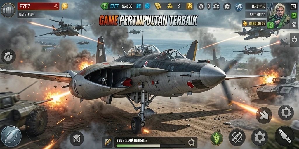 Tampilan gameplay epik dalam F7F7 dengan aksi pertempuran strategis.