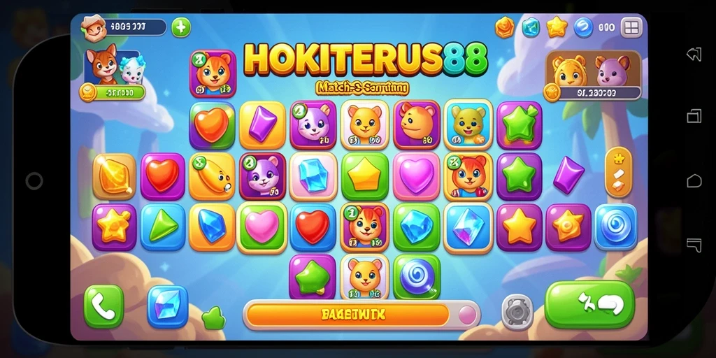 Tampilan gameplay HOKITERUS88 dengan kombinasi permata yang berwarna-warni.