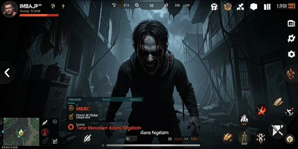 Tampilan seram gameplay IMBAJP yang mendebarkan dan penuh ketegangan.