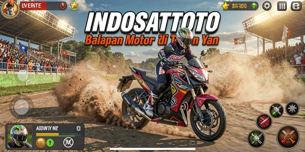Gameplay mendebarkan INDOSATTOTO dengan aksi balapan motor.