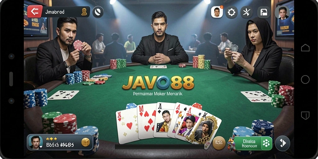 Tampilan menarik dari gameplay poker di JAVO88 dengan fitur interaktif.