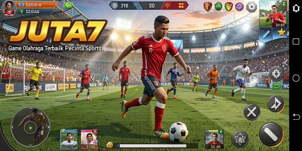 Tampilan gameplay JUTA7 yang mendebarkan dalam arena olahraga.