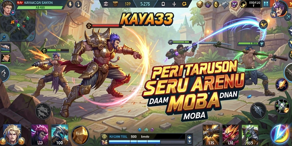 Screenshot gameplay KAYA33 yang menegangkan dalam pertarungan MOBA.