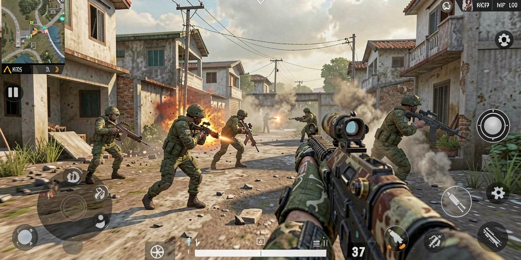 Tangkapan layar KKRP menampilkan aksi pertempuran seru dalam gameplay FPS.