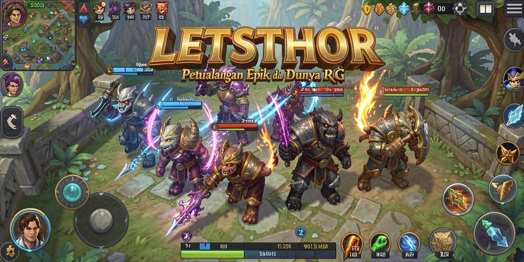 Tampilan gameplay LETSTHOR yang menegangkan dalam pertempuran RPG.