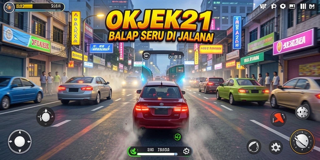 Gameplay balapan seru dalam OKJEK21 dengan kendaraan yang berbeda.