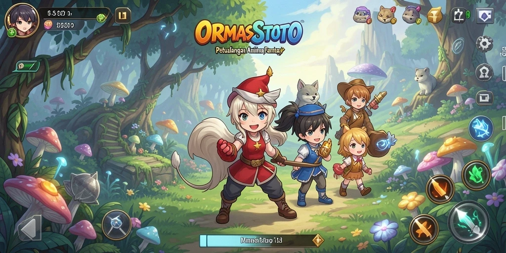 Screenshot gameplay ORMASSTOTO yang menunjukkan karakter dalam pertempuran anime.