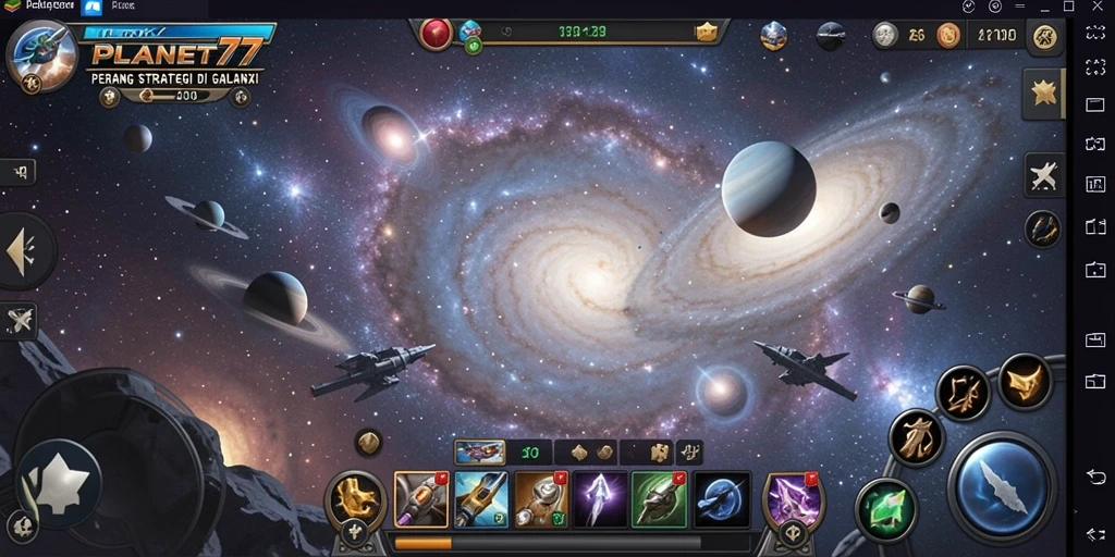 Tampilan gameplay epik di PLANET77 saat pertempuran strategis berlangsung.