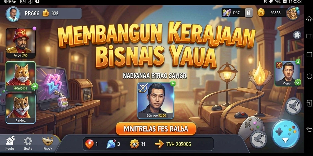Screenshot gameplay RR666 menampilkan aksi pembangunan bisnis yang seru.