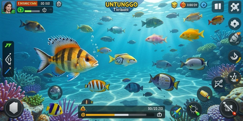 Screenshot gameplay UNTUNGGO menampilkan aksi Tembak Ikan yang mengasyikkan.