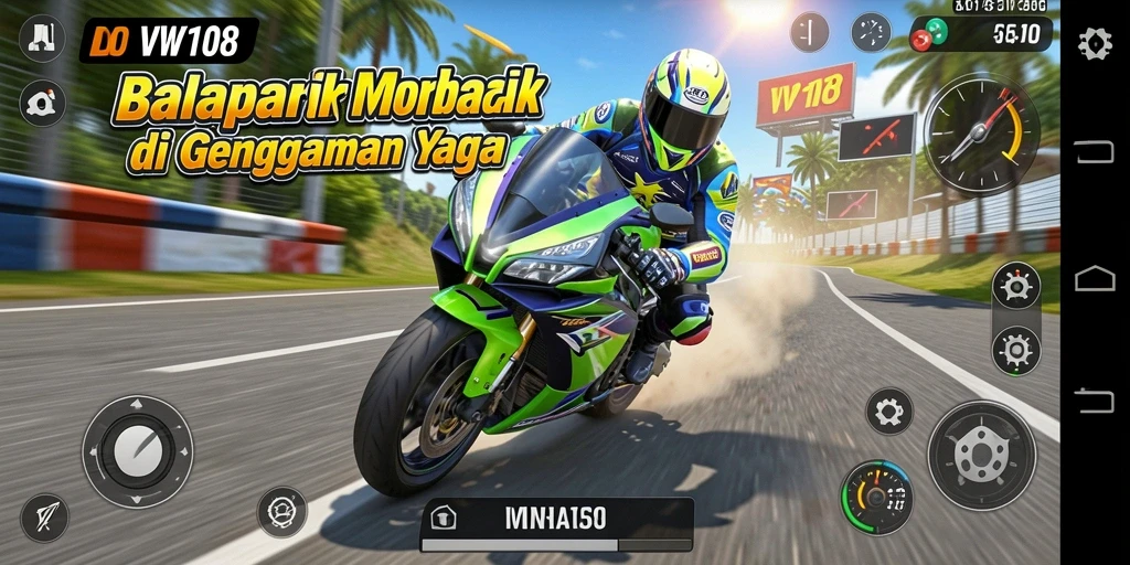 Tampilan gameplay balapan motor yang mendebarkan dan realistis.
